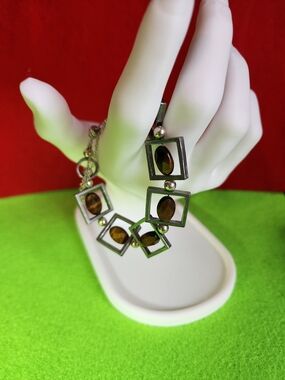 Brown Stone Square Link Bracelet - Women Jewelry
